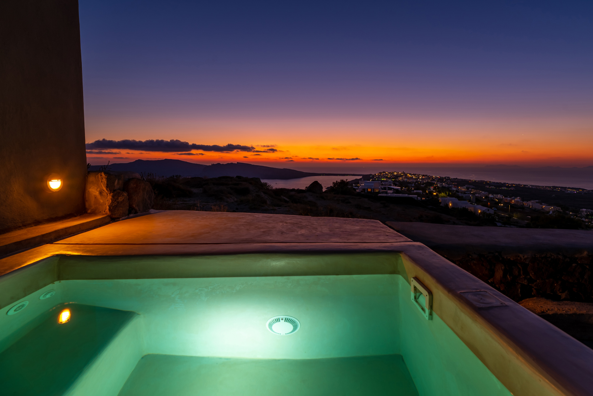 House 3 swimming pool at night